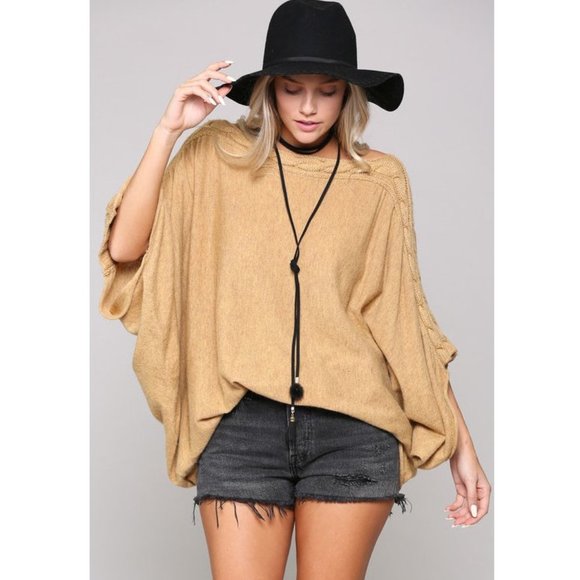 SOLD OUT Boho Cable Knit Kimono Sleeve Sweater Tunic Top - Picture 4 of 7
